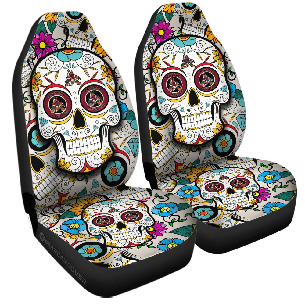 Arizona Coyotes Car Seat Covers Custom Sugar Skull Car Accessories - Gearcarcover - 3