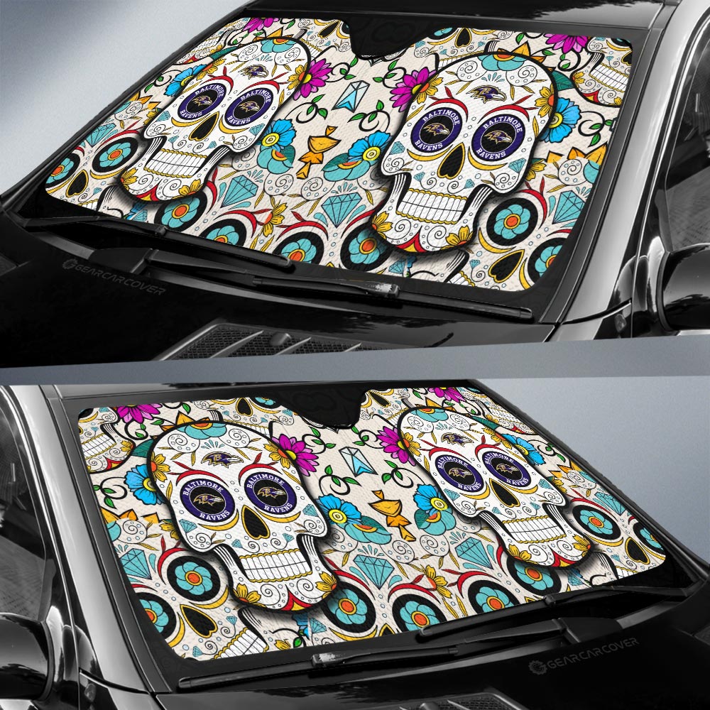 Baltimore Ravens Car Sunshade Custom Sugar Skull Car Accessories - Gearcarcover - 2