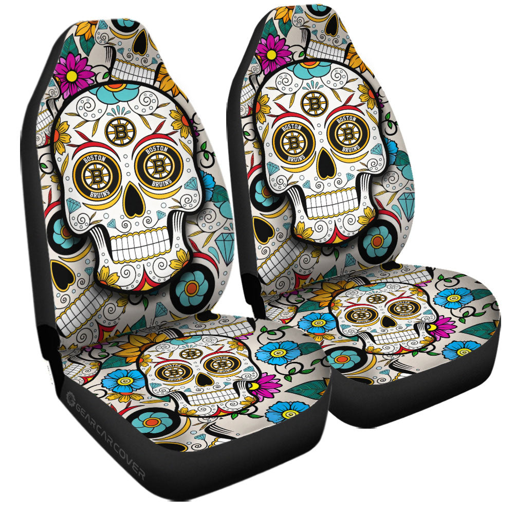 Boston Bruins Car Seat Covers Custom Sugar Skull Car Accessories - Gearcarcover - 3