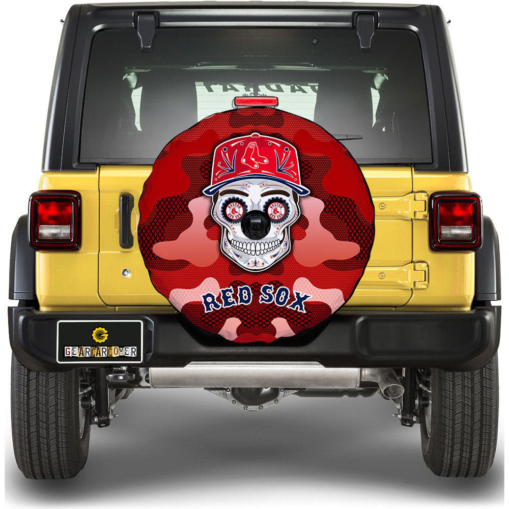 Bostons Red Sox Spare Tire Covers Camera Hole Skull Theme Collection - Gearcarcover - 1