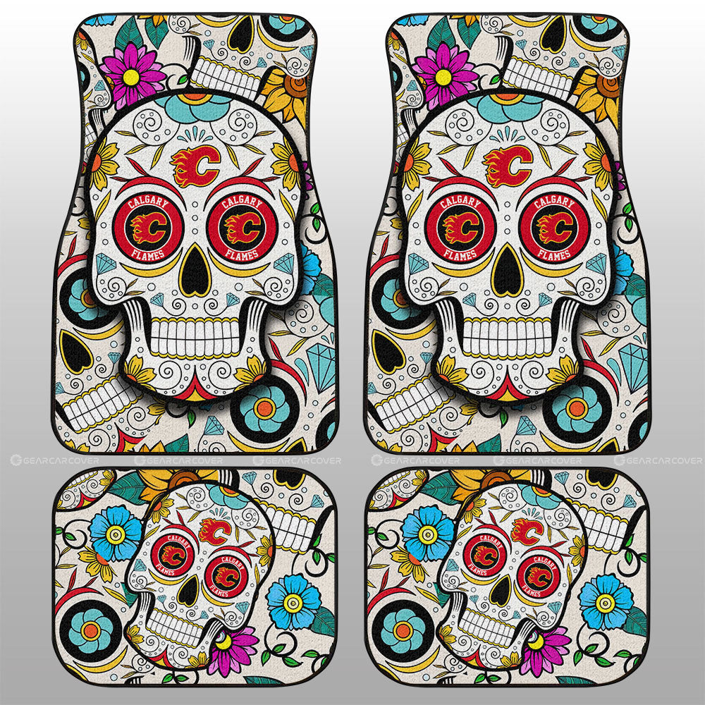 Calgary Flames Car Floor Mats Custom Sugar Skull Car Accessories - Gearcarcover - 1