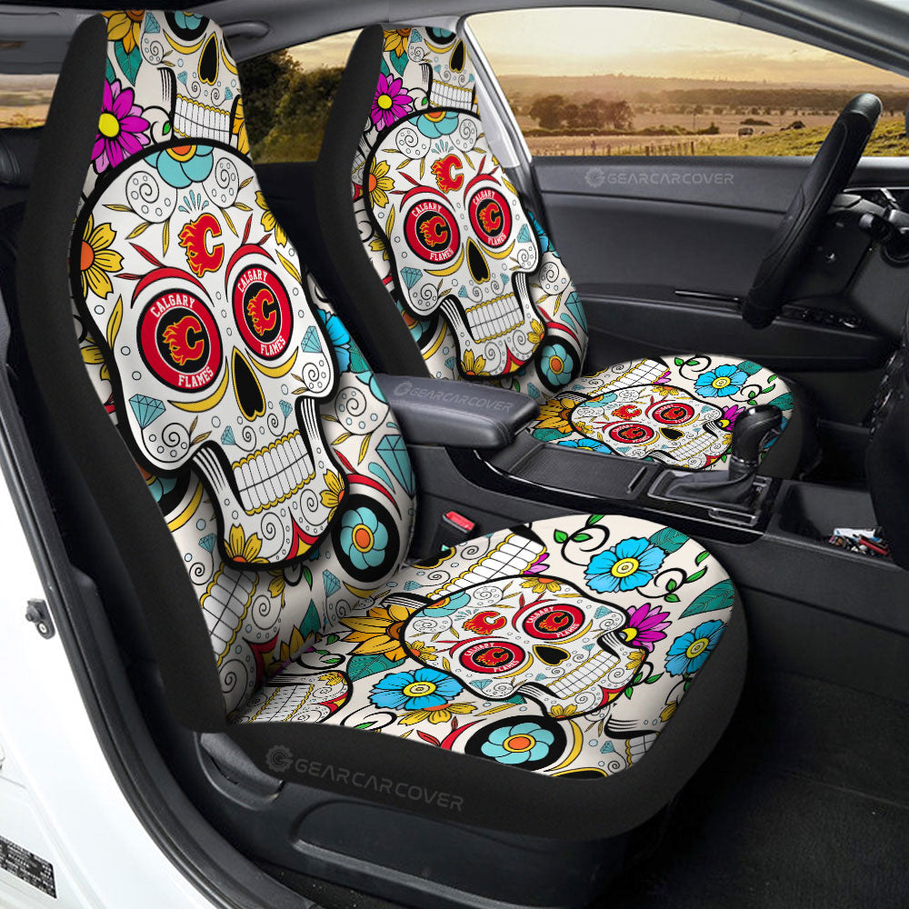 Calgary Flames Car Seat Covers Custom Sugar Skull Car Accessories - Gearcarcover - 2