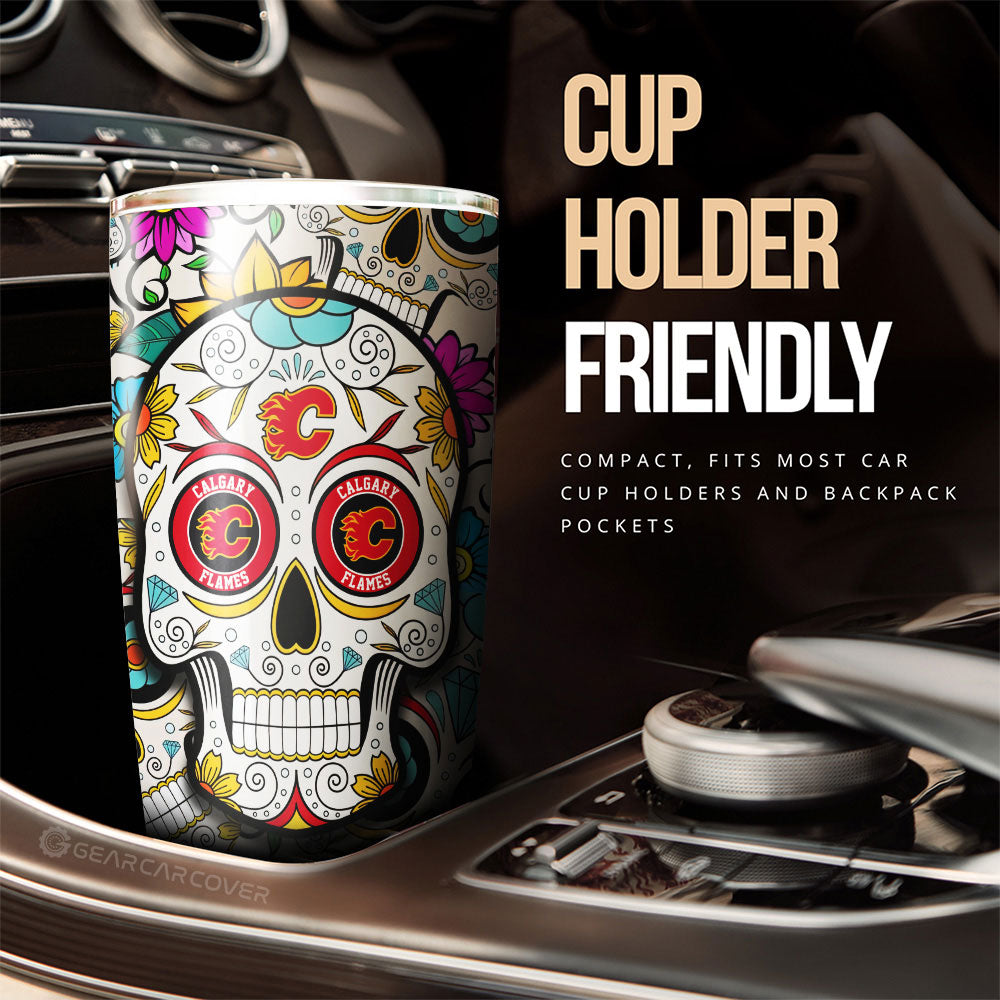 Calgary Flames Tumbler Cup Custom Sugar Skull Car Accessories - Gearcarcover - 3