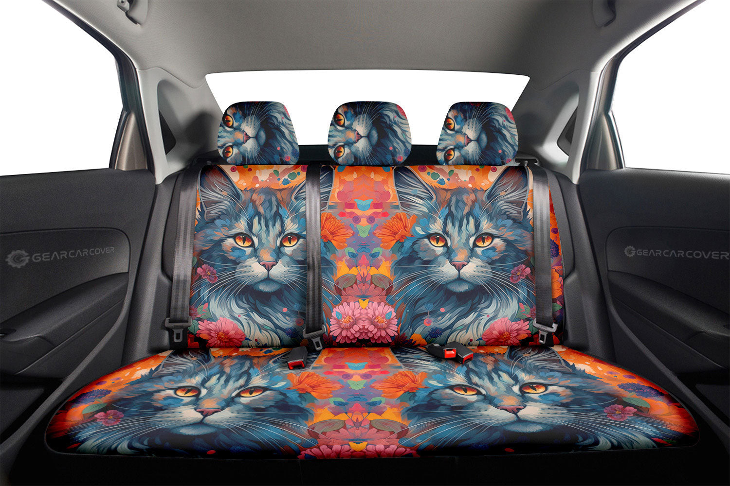 Cat Floral Car Back Seat Cover Custom Car Accessories - Gearcarcover - 2