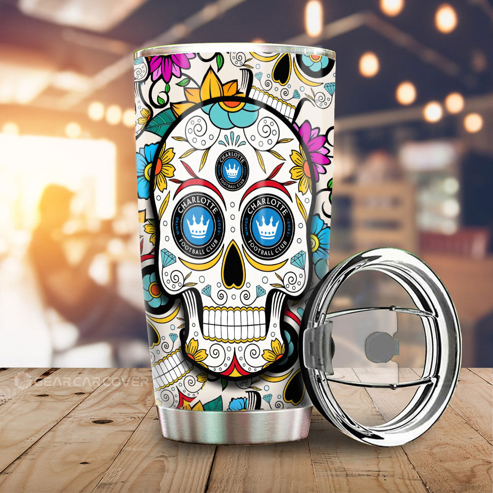 Charlotte FC Tumbler Cup Custom Sugar Skull Car Accessories - Gearcarcover - 1