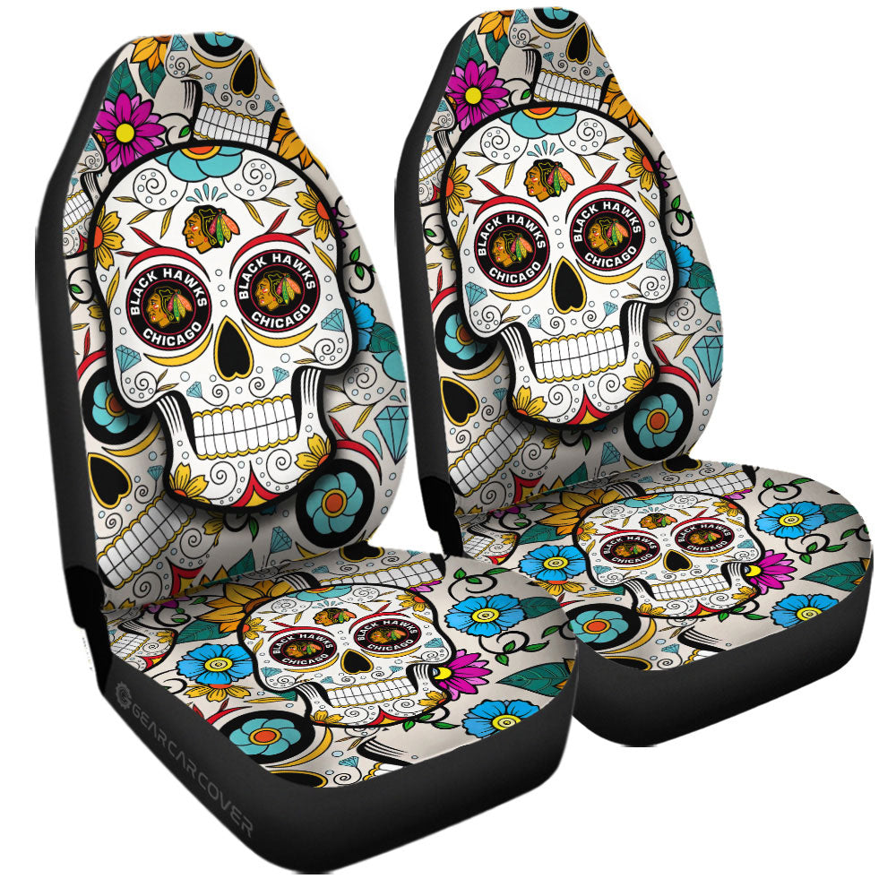 Chicago Blackhawks Car Seat Covers Custom Sugar Skull Car Accessories - Gearcarcover - 3