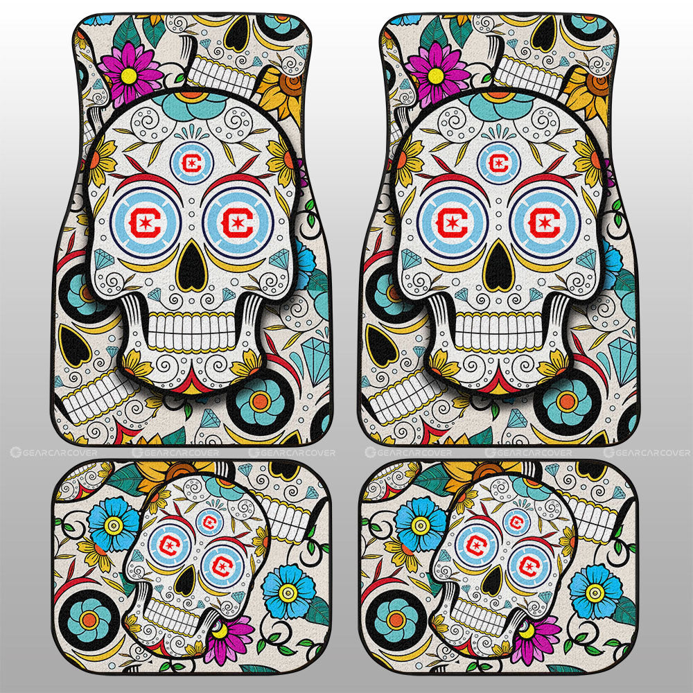 Chicago Fire FC Car Floor Mats Custom Sugar Skull Car Accessories - Gearcarcover - 1