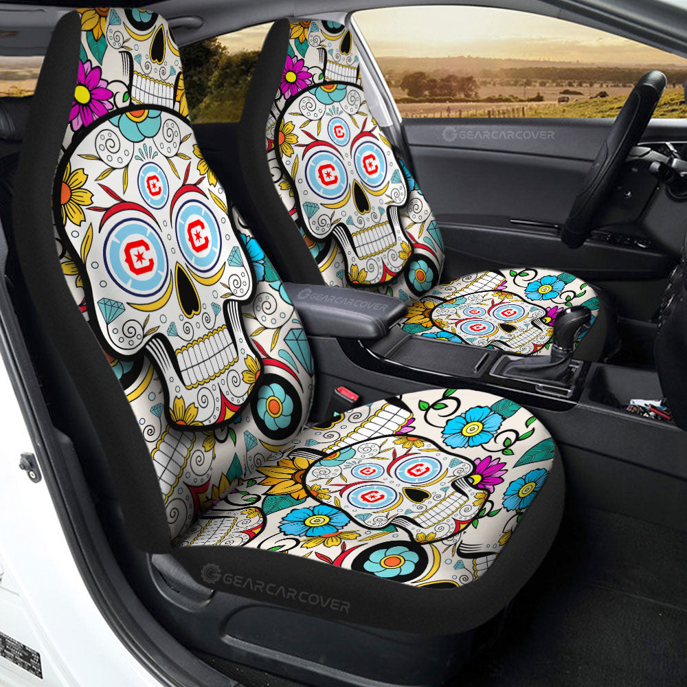Chicago Fire FC Car Seat Covers Custom Sugar Skull Car Accessories - Gearcarcover - 2