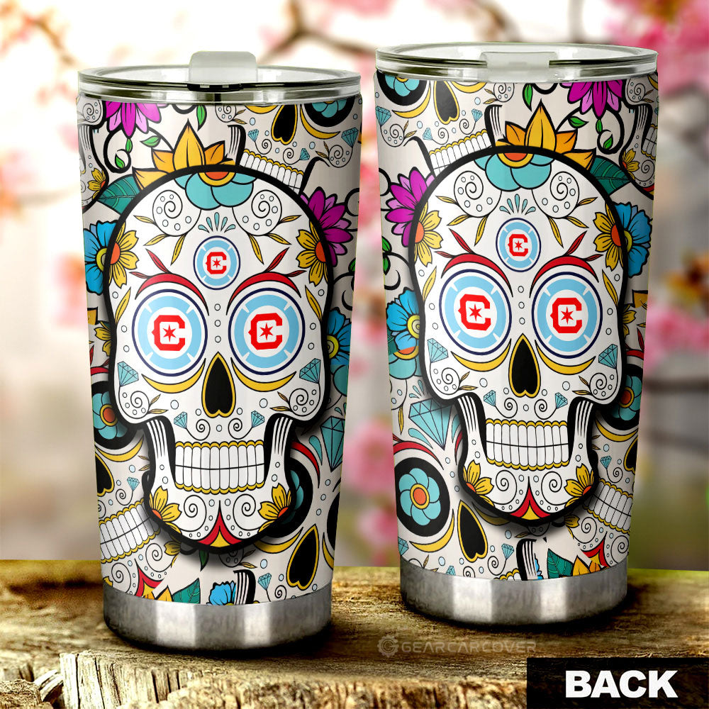 Chicago Fire FC Tumbler Cup Custom Sugar Skull Car Accessories - Gearcarcover - 2