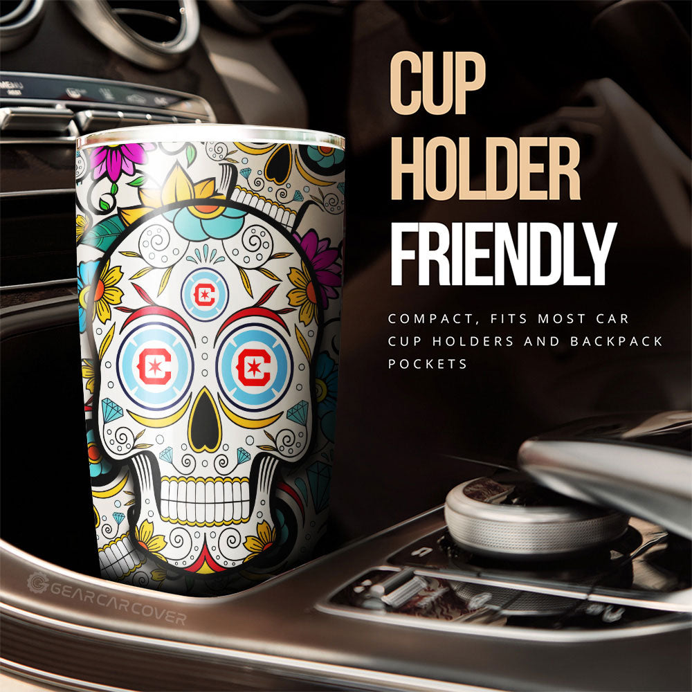 Chicago Fire FC Tumbler Cup Custom Sugar Skull Car Accessories - Gearcarcover - 3