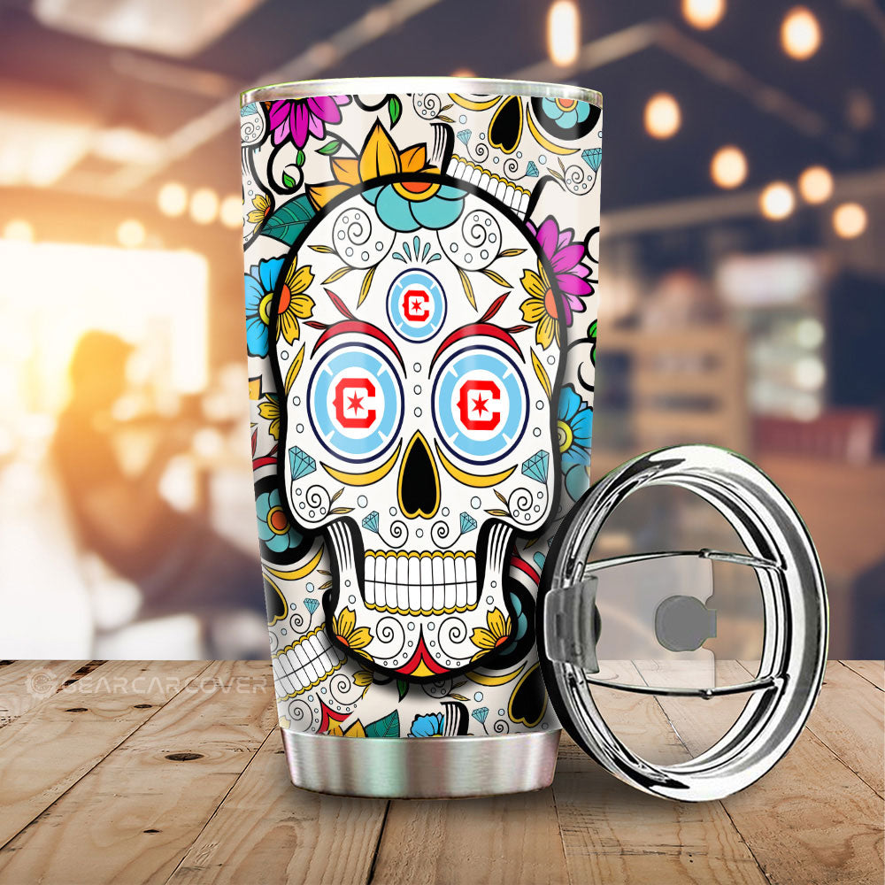 Chicago Fire FC Tumbler Cup Custom Sugar Skull Car Accessories - Gearcarcover - 1