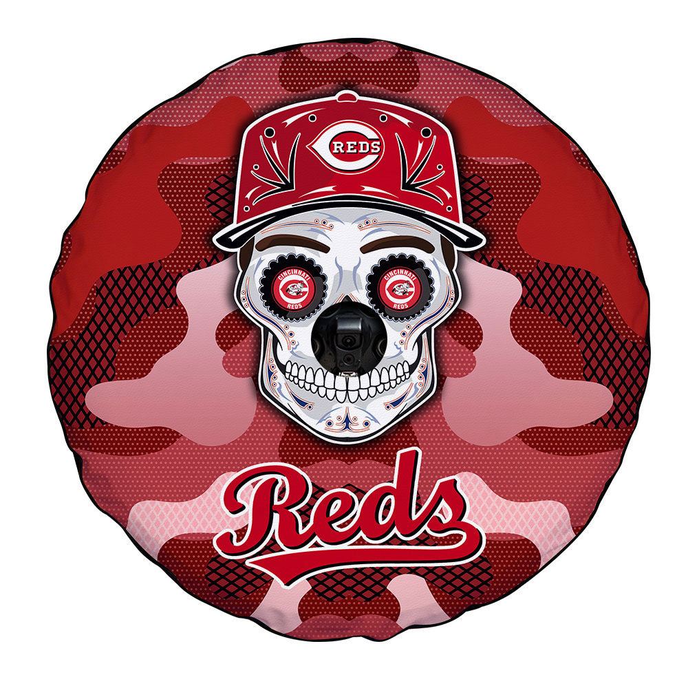 Cincinnati Reds Spare Tire Covers Camera Hole Skull Theme Collection - Gearcarcover - 4