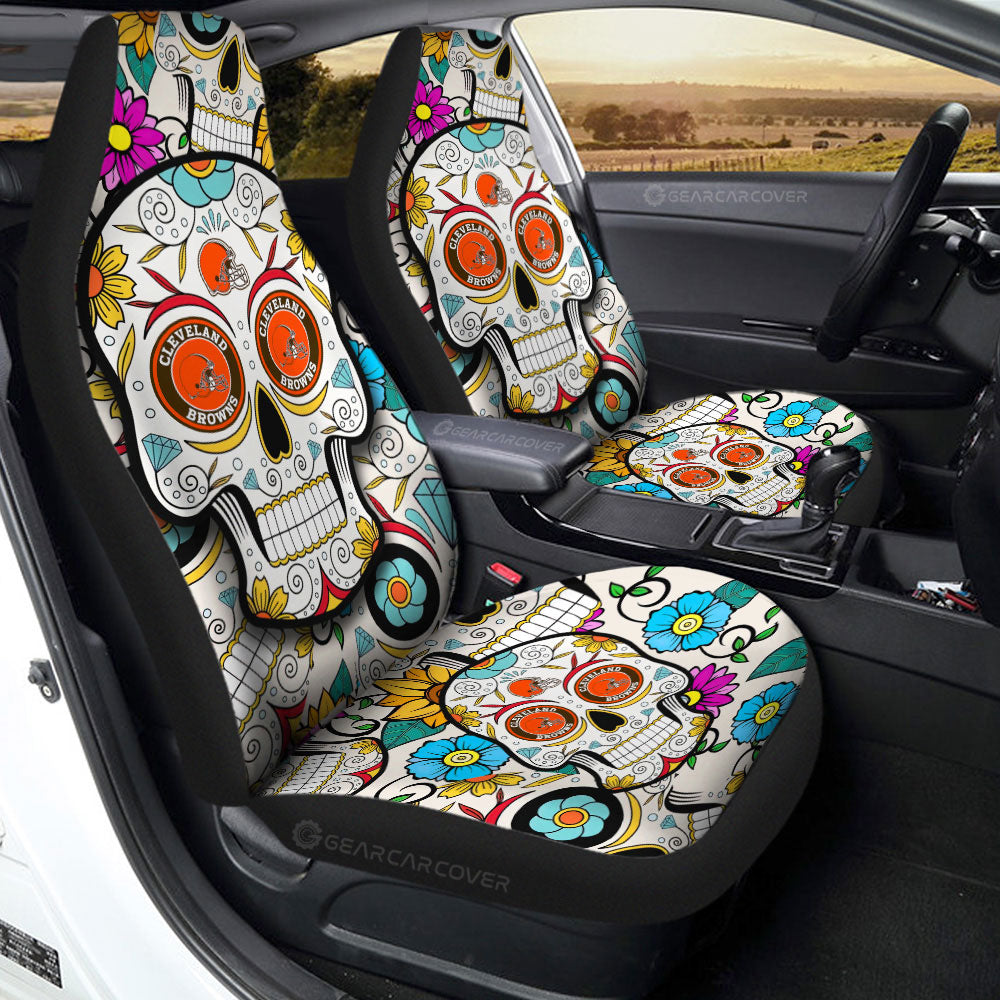 Cleveland Browns Car Seat Covers Custom Sugar Skull Car Accessories - Gearcarcover - 2