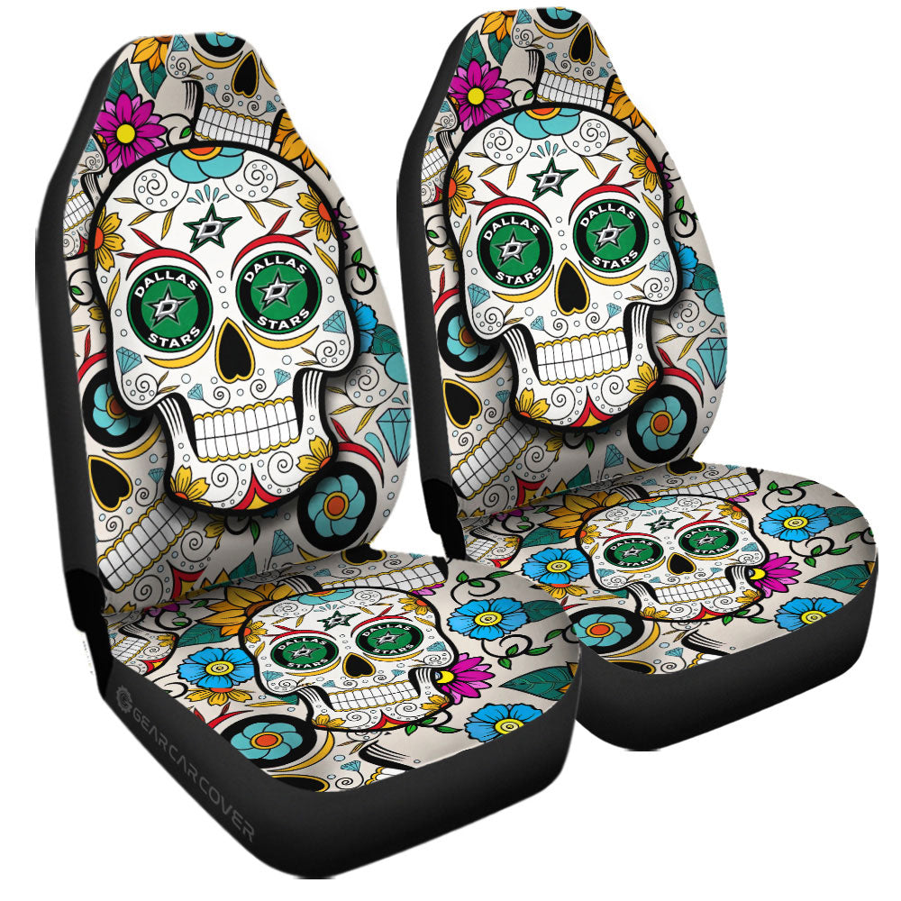 Dallas Stars Car Seat Covers Custom Sugar Skull Car Accessories - Gearcarcover - 3