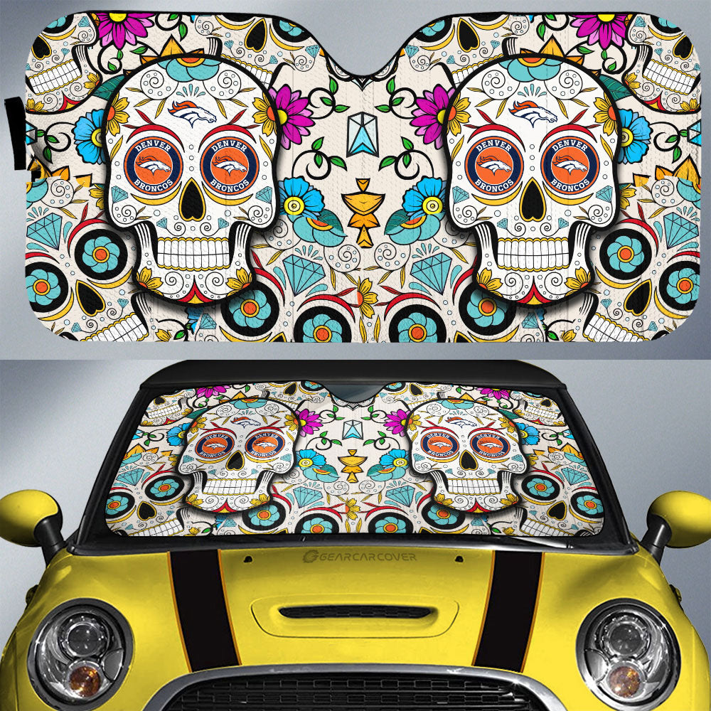 Denver Broncos Car Sunshade Custom Sugar Skull Car Accessories - Gearcarcover - 1