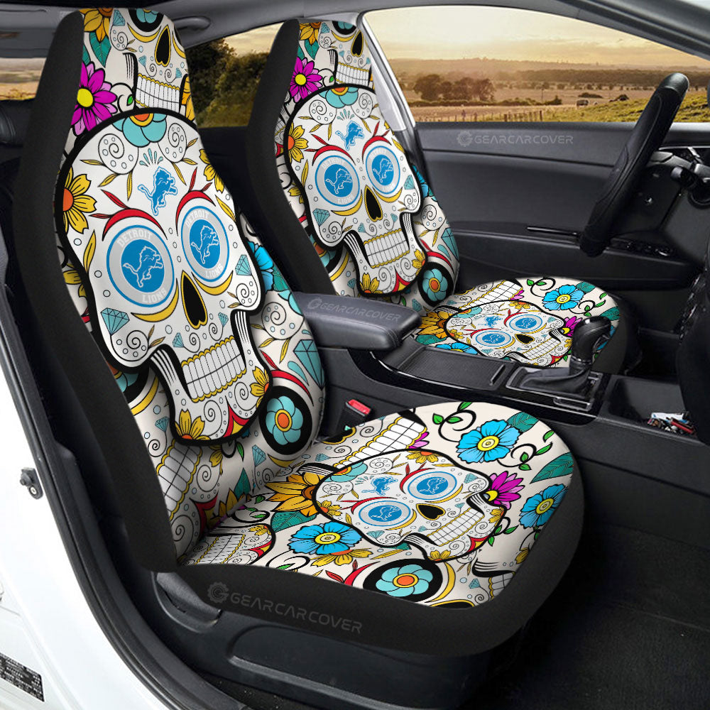 Detroit Lions Car Seat Covers Custom Sugar Skull Car Accessories - Gearcarcover - 2