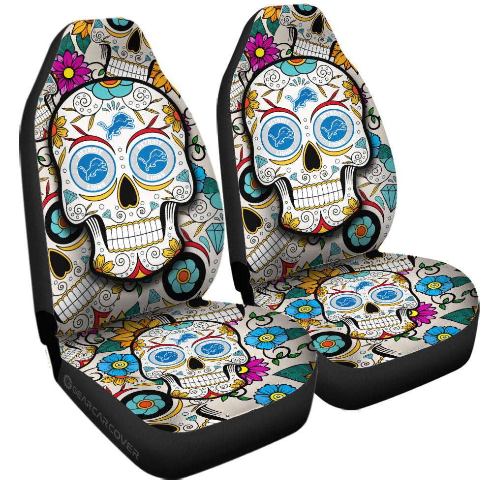 Detroit Lions Car Seat Covers Custom Sugar Skull Car Accessories - Gearcarcover - 3