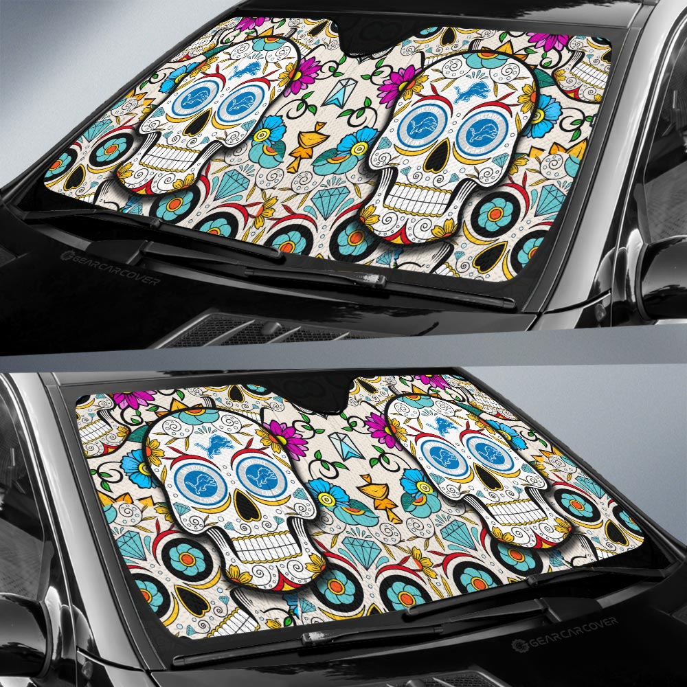 Detroit Lions Car Sunshade Custom Sugar Skull Car Accessories - Gearcarcover - 2