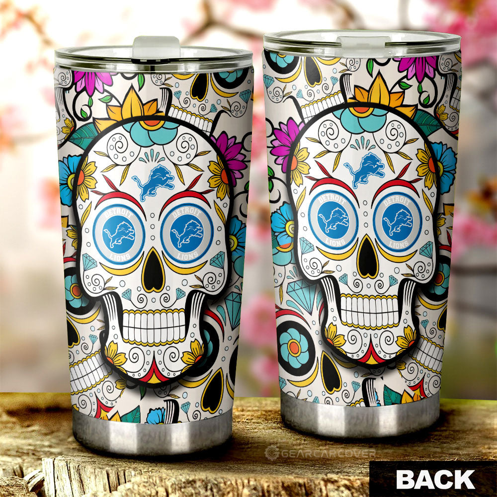 Detroit Lions Tumbler Cup Custom Sugar Skull Car Accessories - Gearcarcover - 2
