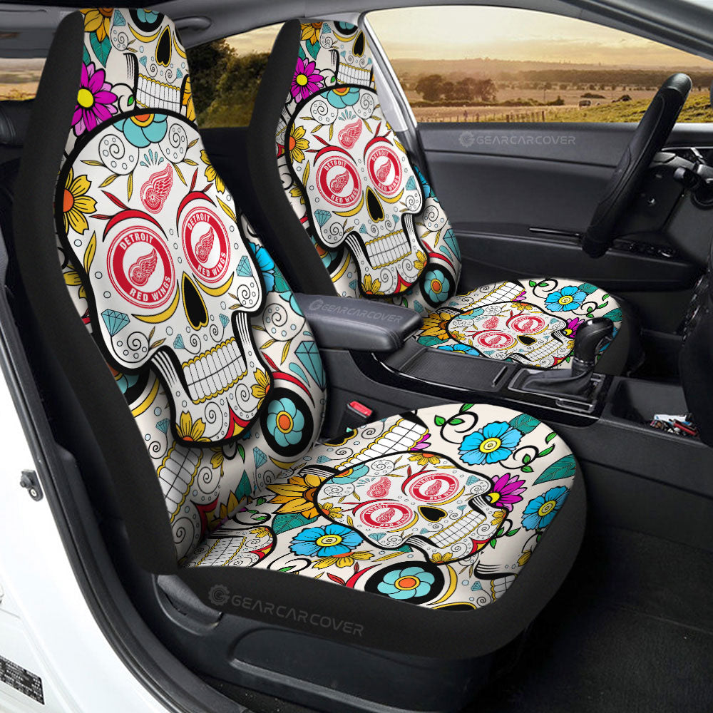 Detroit Red Wings Car Seat Covers Custom Sugar Skull Car Accessories - Gearcarcover - 2