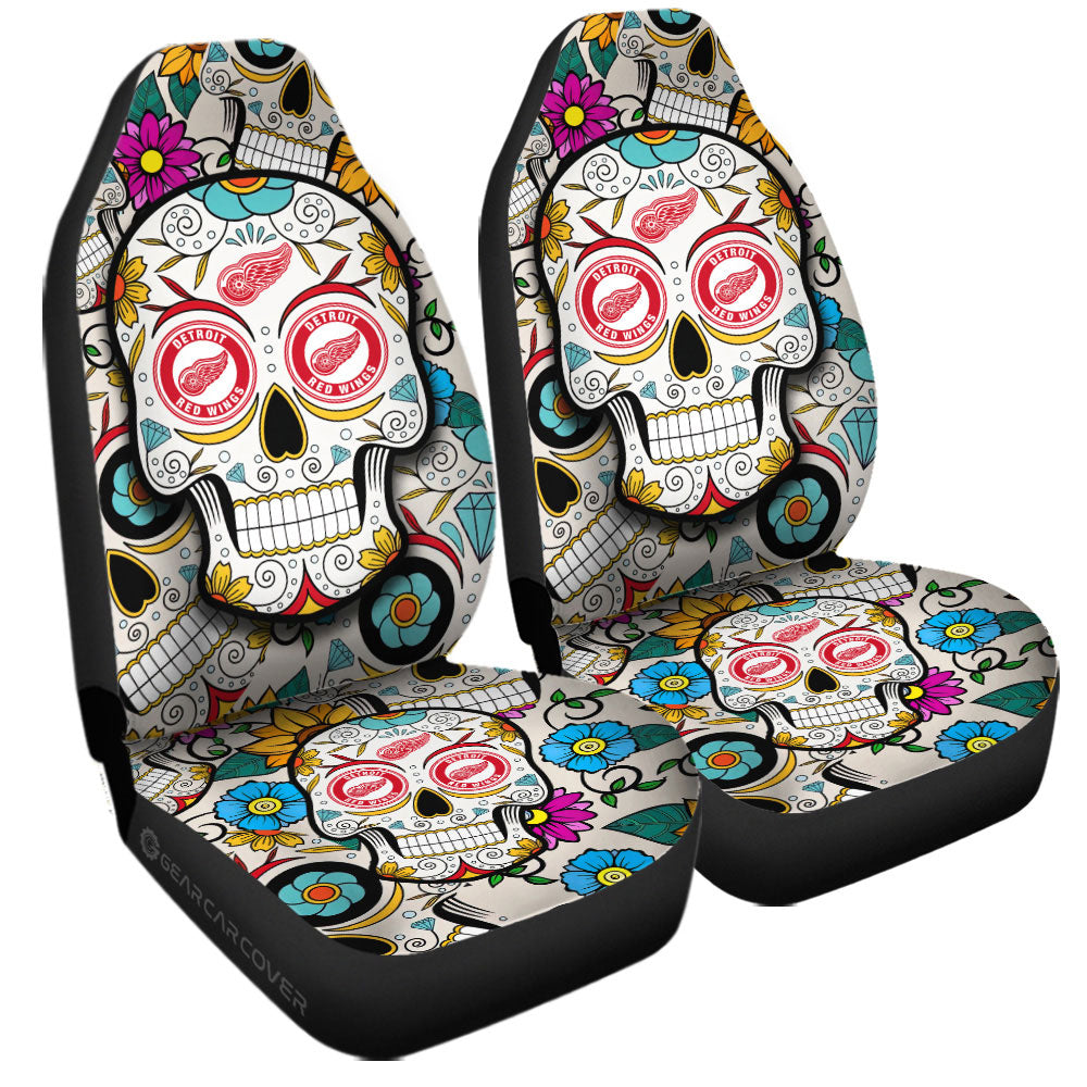 Detroit Red Wings Car Seat Covers Custom Sugar Skull Car Accessories - Gearcarcover - 3