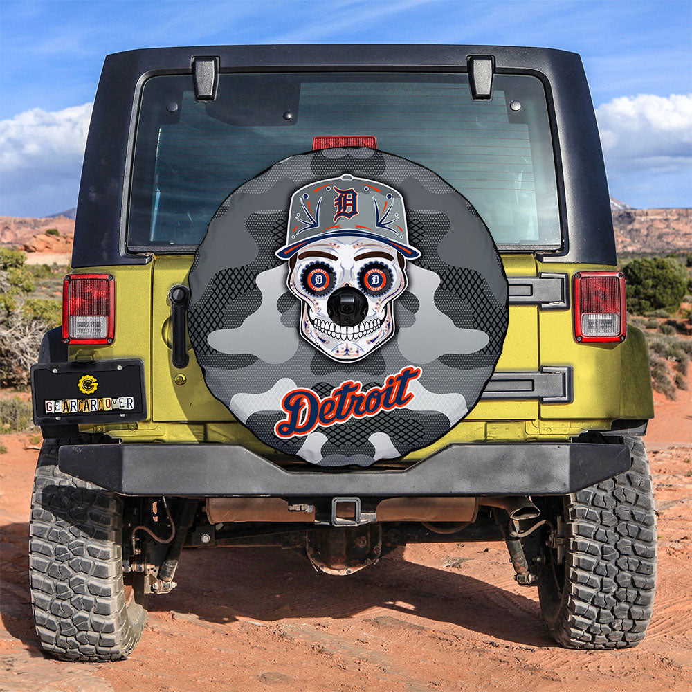 Detroit Tigers Spare Tire Covers Camera Hole Skull Theme Collection - Gearcarcover - 3