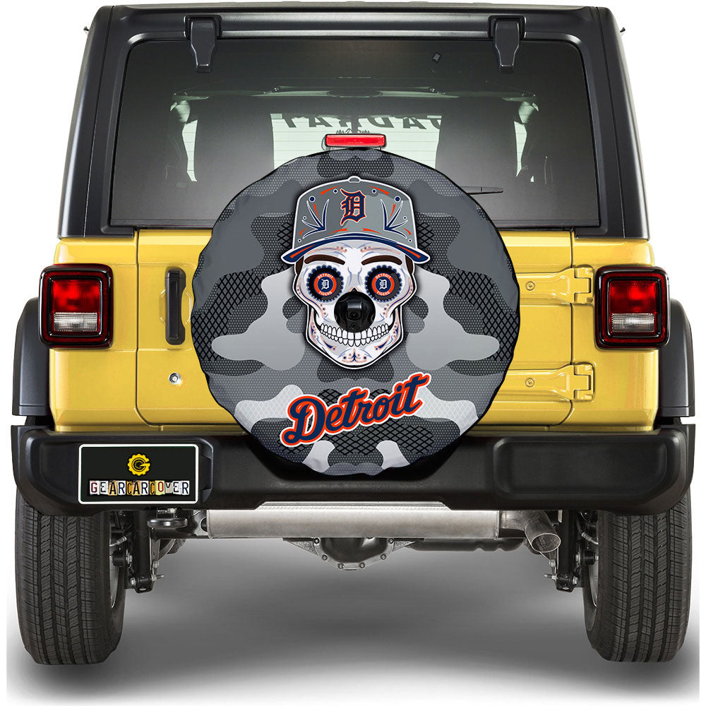 Detroit Tigers Spare Tire Covers Camera Hole Skull Theme Collection - Gearcarcover - 1