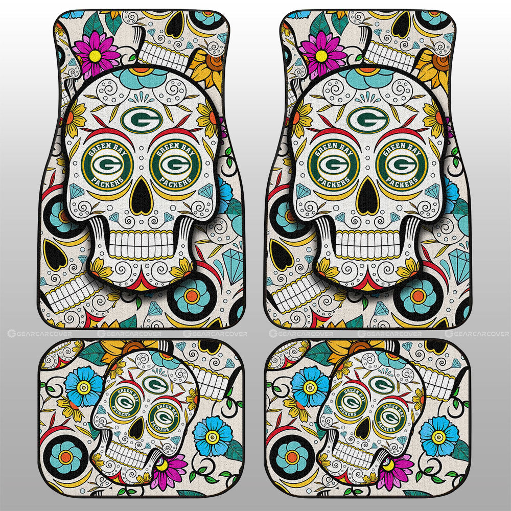 Green Bay Packers Car Floor Mats Custom Sugar Skull Car Accessories - Gearcarcover - 1