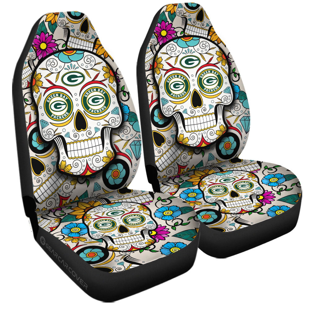 Green Bay Packers Car Seat Covers Custom Sugar Skull Car Accessories - Gearcarcover - 3