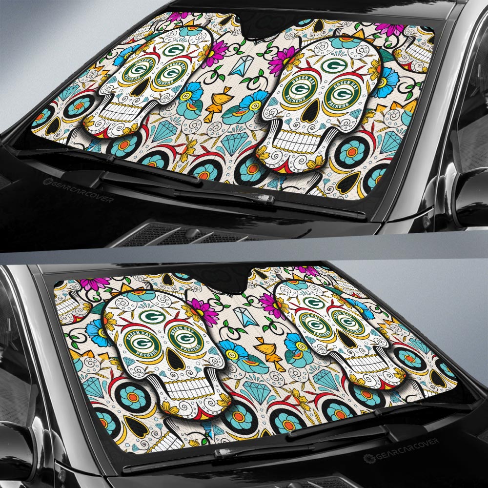 Green Bay Packers Car Sunshade Custom Sugar Skull Car Accessories - Gearcarcover - 2