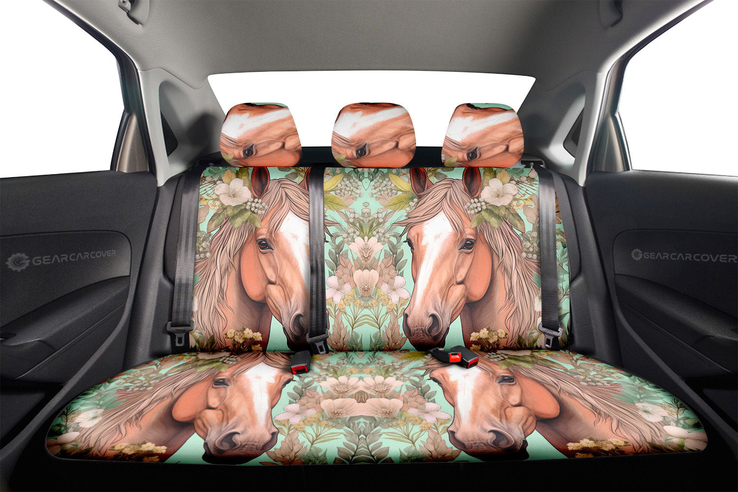 Horse Floral Car Back Seat Cover Custom Car Accessories - Gearcarcover - 2