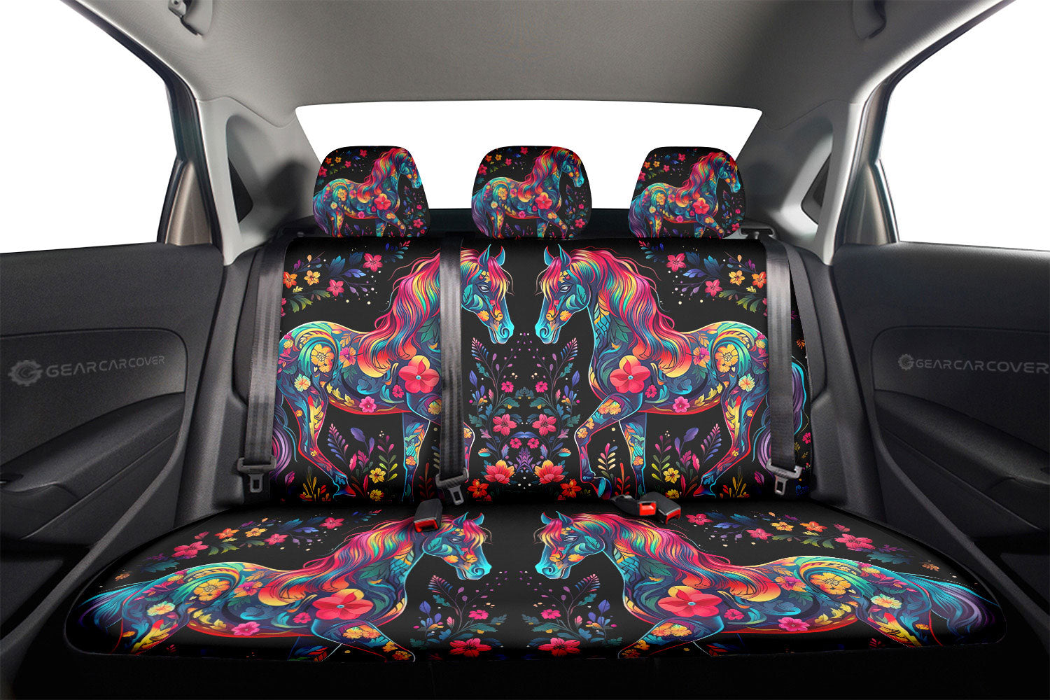 Horse Floral Car Back Seat Cover Custom Car Accessories - Gearcarcover - 2