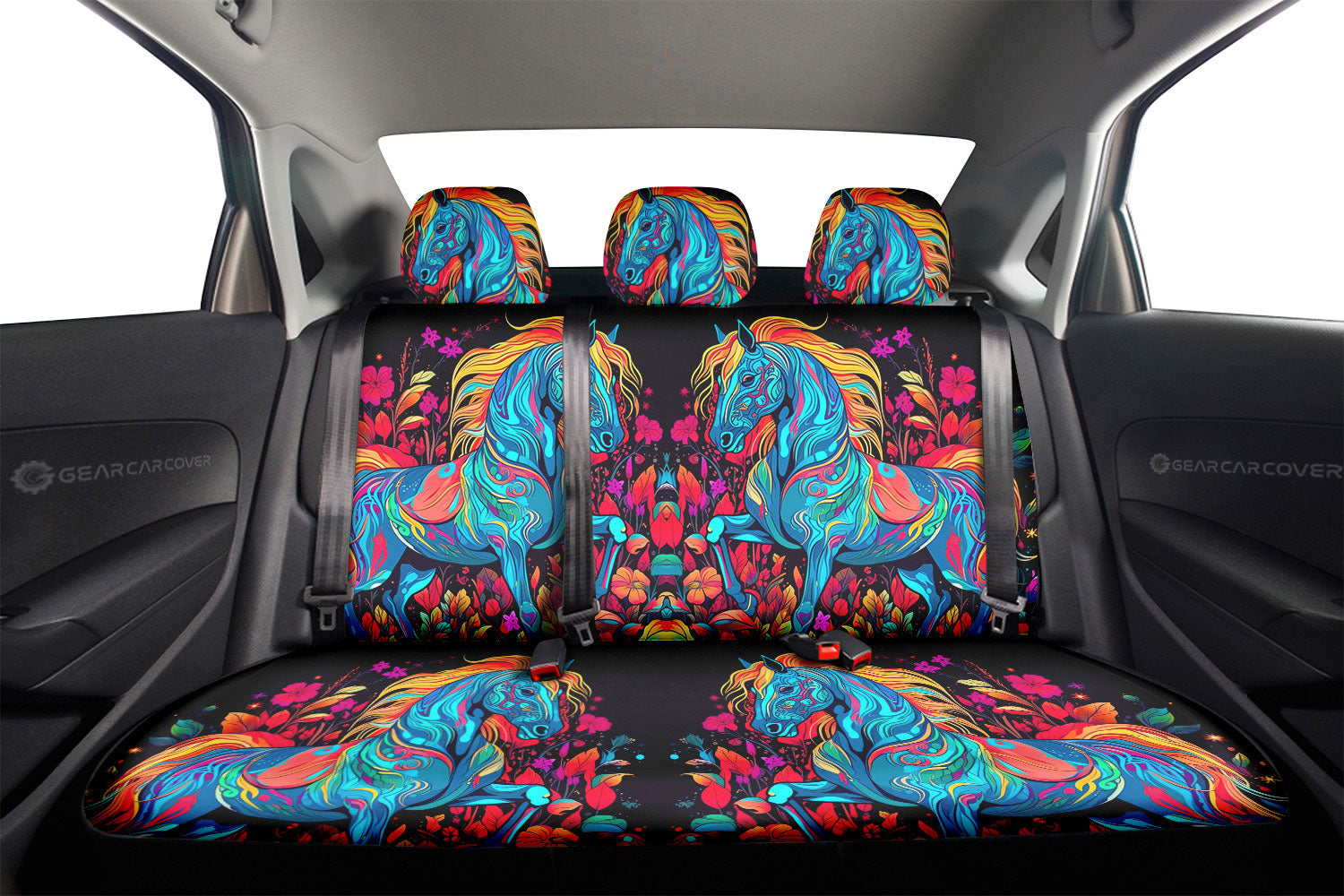 Horse Floral Car Back Seat Cover Custom Car Accessories - Gearcarcover - 2