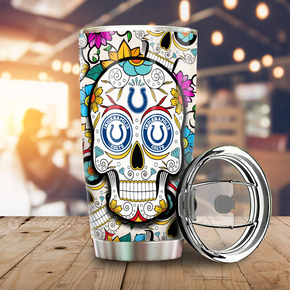 Indianapolis Colts Tumbler Cup Custom Sugar Skull Car Accessories - Gearcarcover - 1