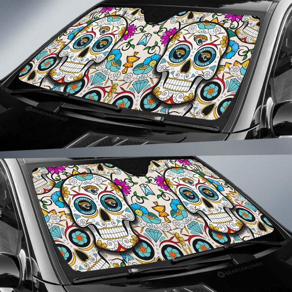Jacksonville Jaguars Car Sunshade Custom Sugar Skull Car Accessories - Gearcarcover - 2