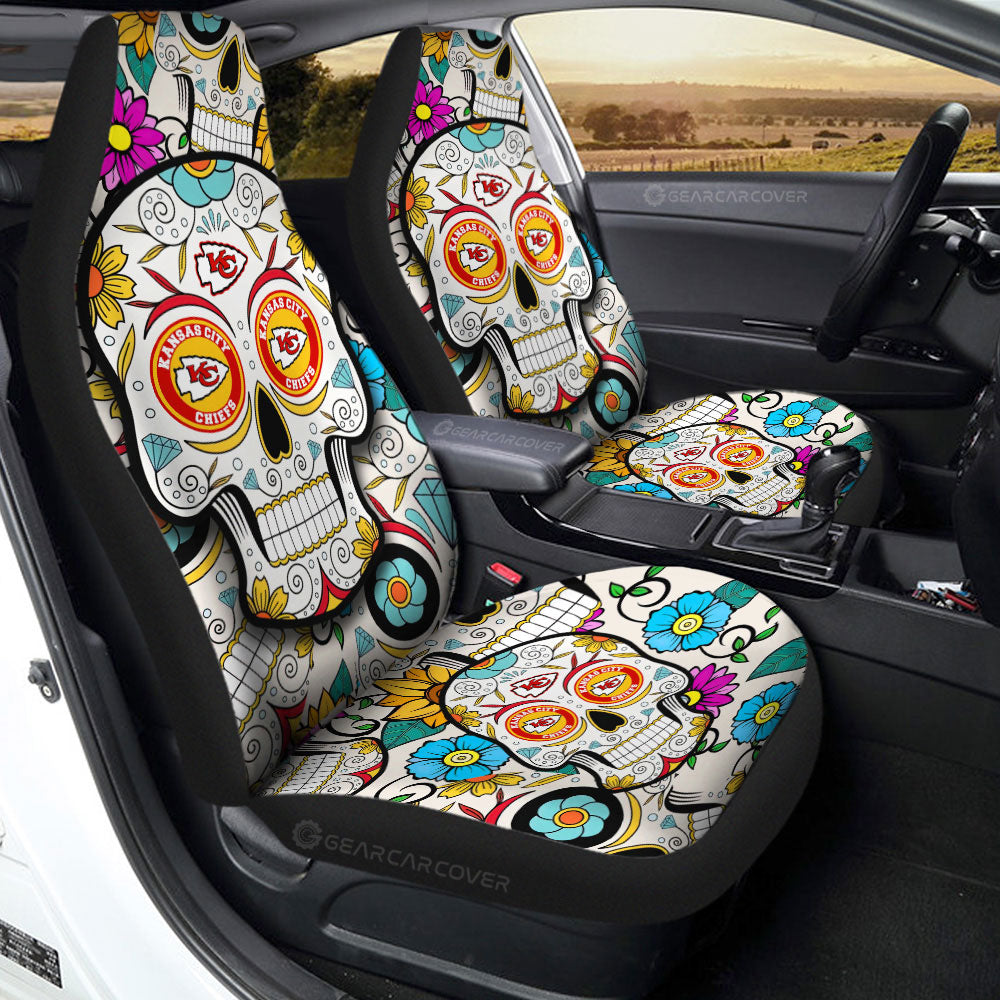Kansas City Chiefs Car Seat Covers Custom Sugar Skull Car Accessories - Gearcarcover - 2