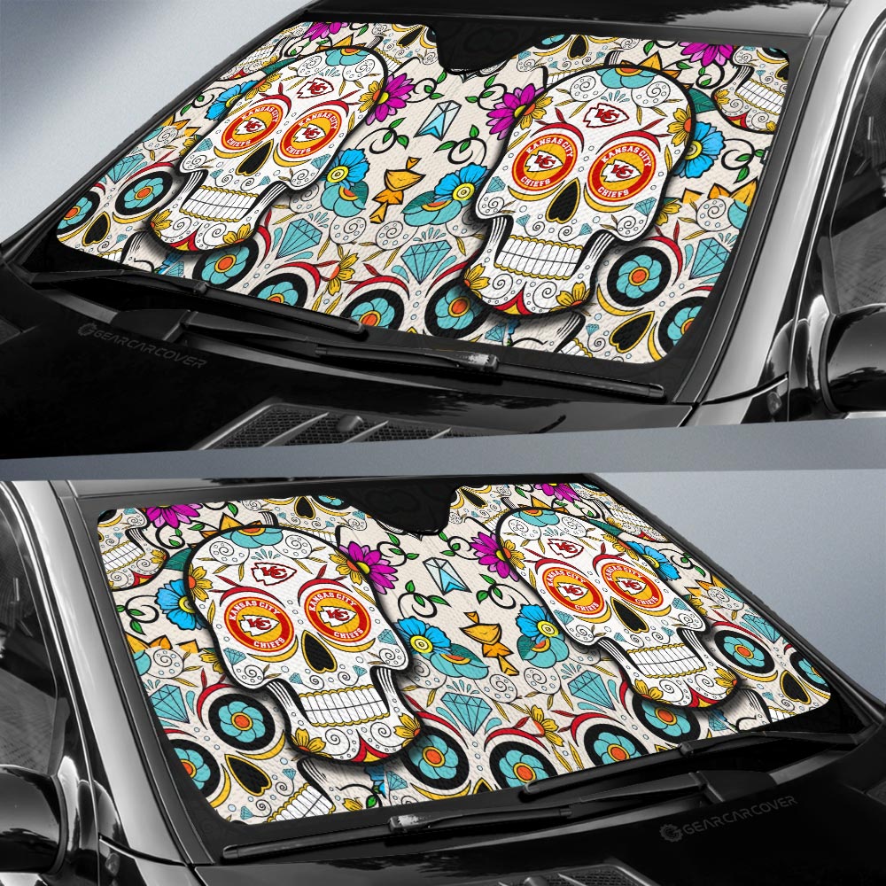 Kansas City Chiefs Car Sunshade Custom Sugar Skull Car Accessories - Gearcarcover - 2