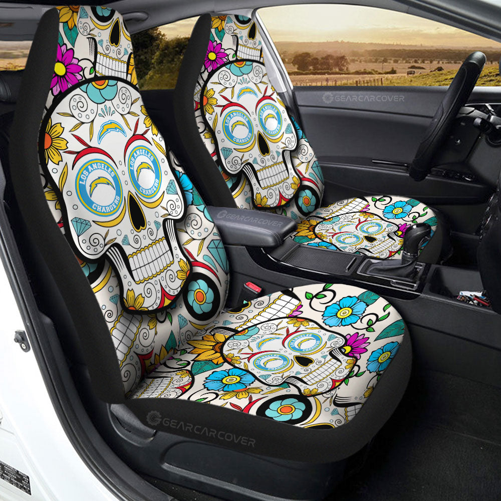 Los Angeles Chargers Car Seat Covers Custom Sugar Skull Car Accessories - Gearcarcover - 2