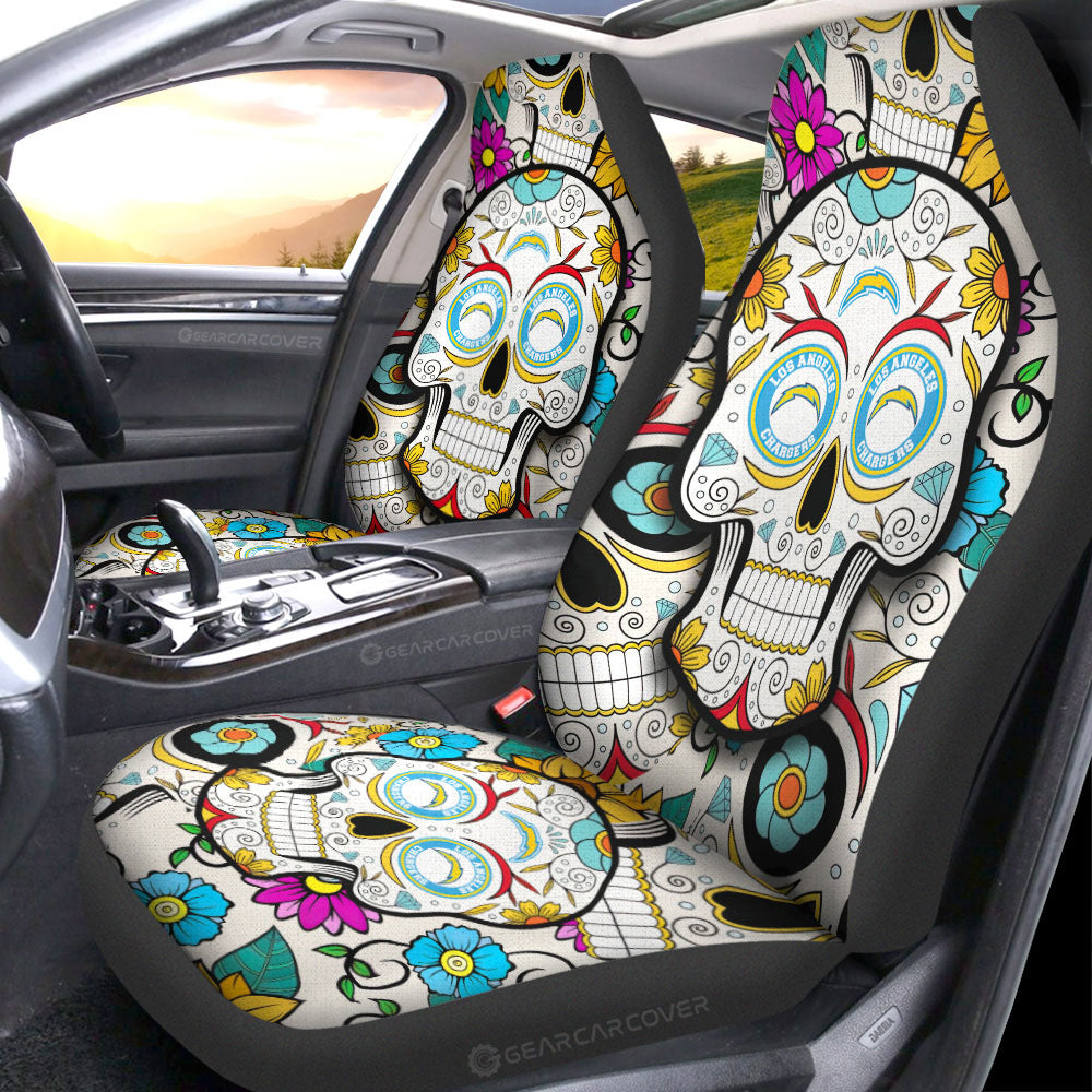 Los Angeles Chargers Car Seat Covers Custom Sugar Skull Car Accessories - Gearcarcover - 1