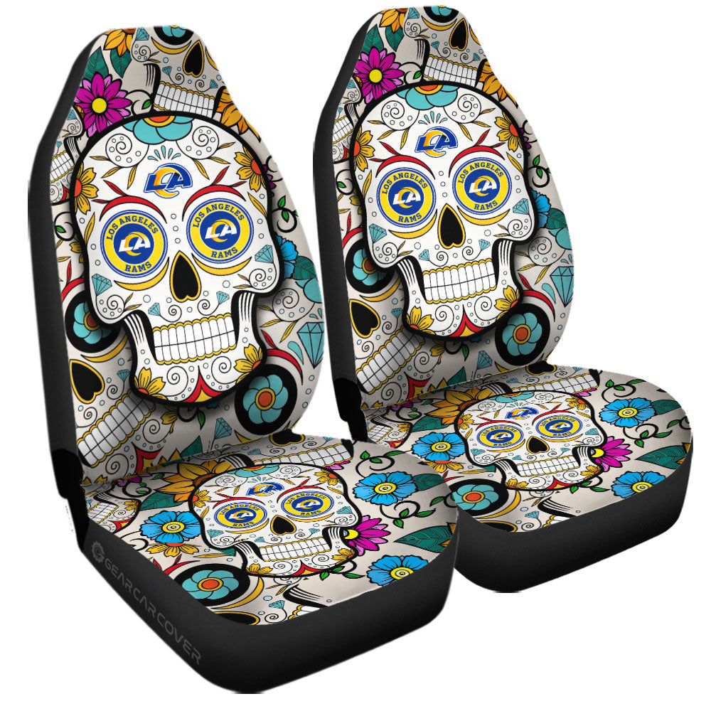 Los Angeles Rams Car Seat Covers Custom Sugar Skull Car Accessories - Gearcarcover - 3