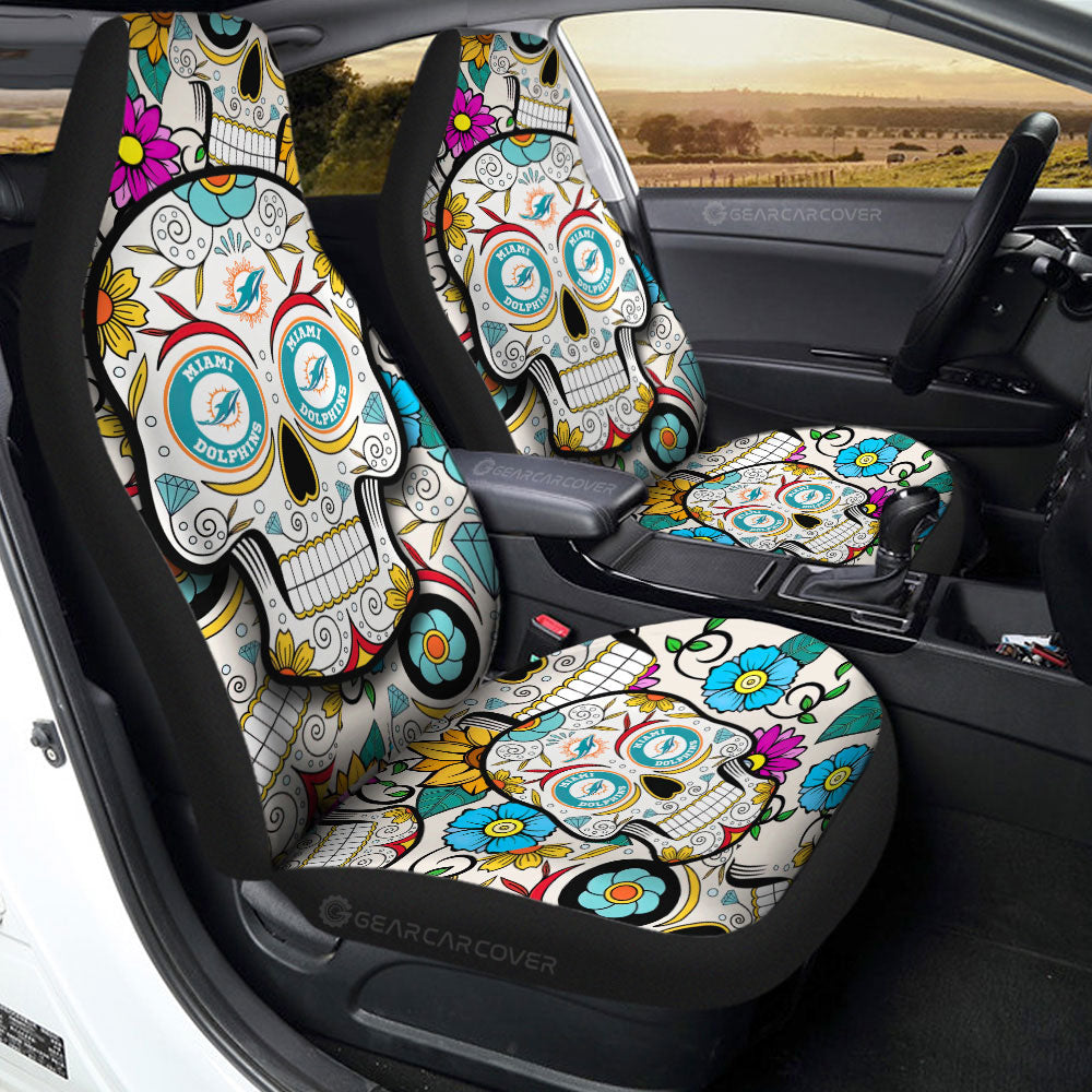 Miami Dolphins Car Seat Covers Custom Sugar Skull Car Accessories - Gearcarcover - 2