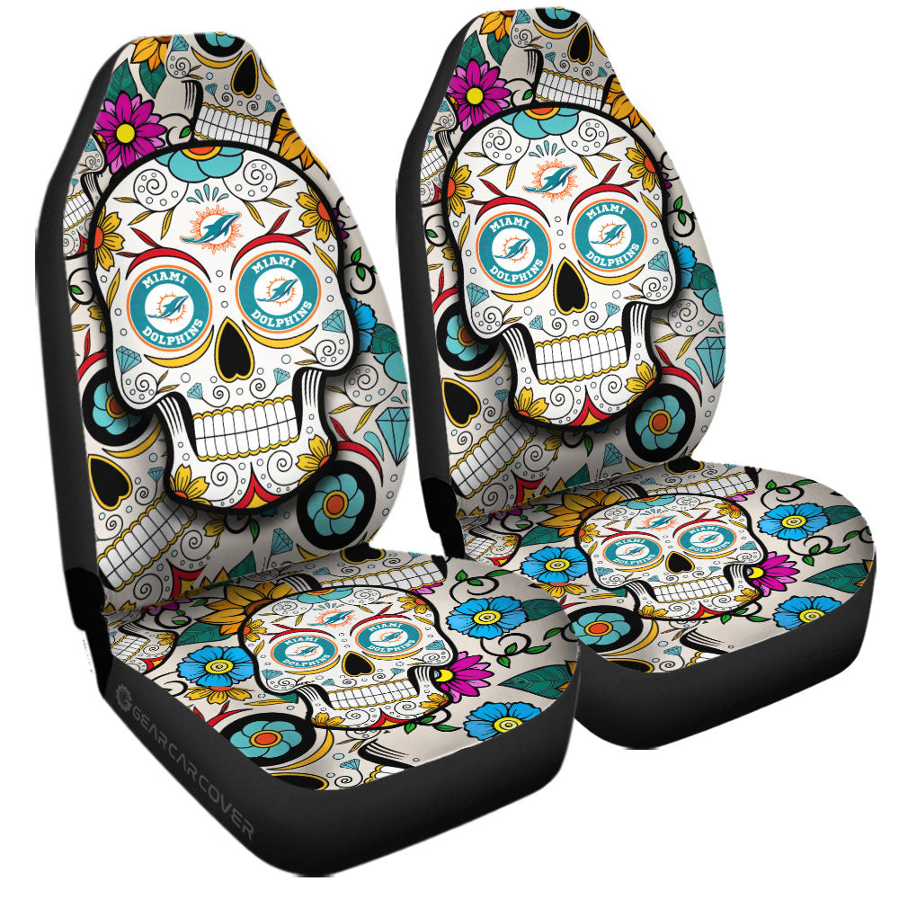 Miami Dolphins Car Seat Covers Custom Sugar Skull Car Accessories - Gearcarcover - 3