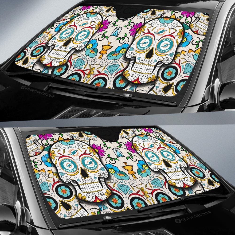 Miami Dolphins Car Sunshade Custom Sugar Skull Car Accessories - Gearcarcover - 2