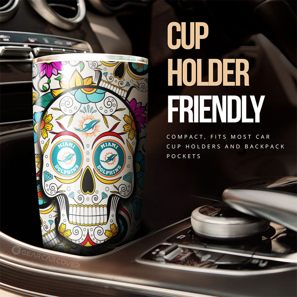 Miami Dolphins Tumbler Cup Custom Sugar Skull Car Accessories - Gearcarcover - 3