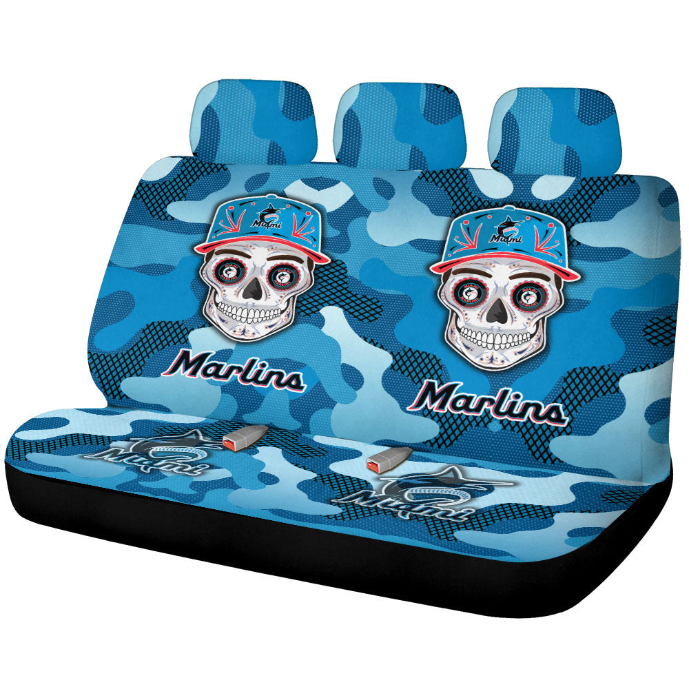 Miami Marlins Car Back Seat Covers Skull Theme Collection - Gearcarcover - 1