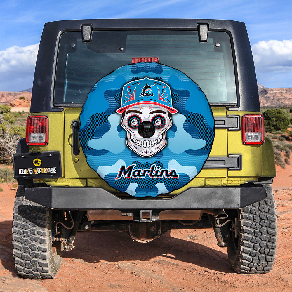 Miami Marlins Spare Tire Covers Camera Hole Skull Theme Collection - Gearcarcover - 2
