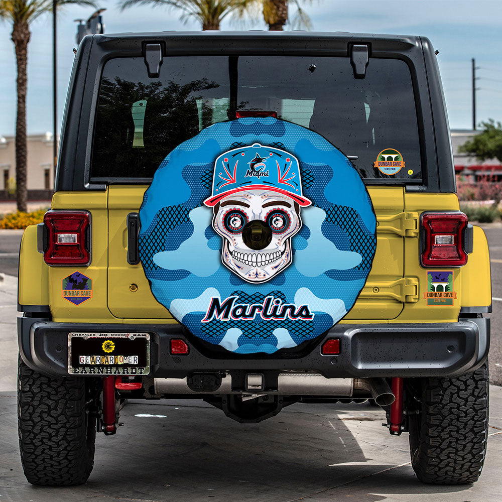 Miami Marlins Spare Tire Covers Camera Hole Skull Theme Collection - Gearcarcover - 3