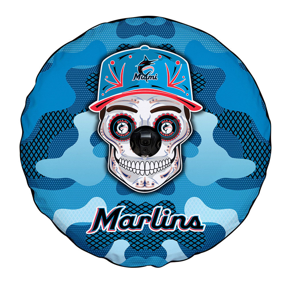 Miami Marlins Spare Tire Covers Camera Hole Skull Theme Collection - Gearcarcover - 4