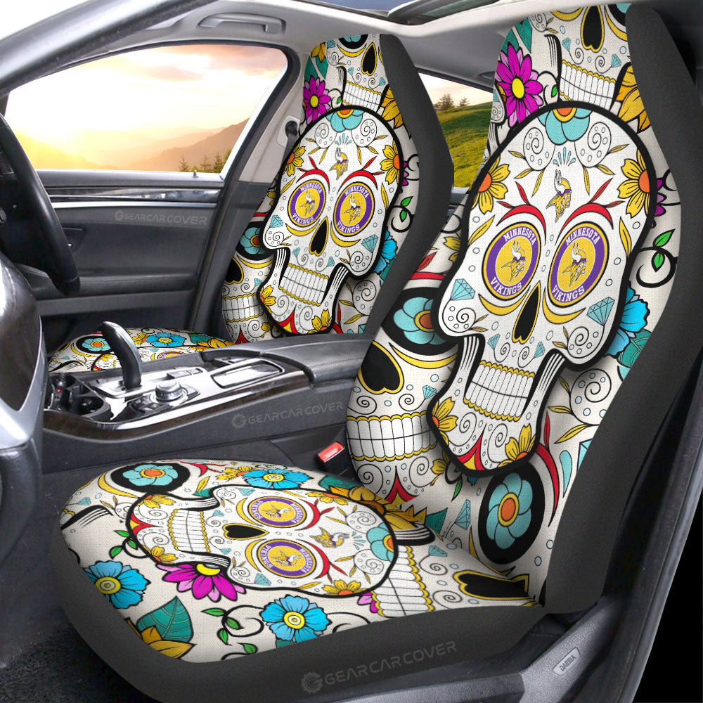 Minnesota Vikings Car Seat Covers Custom Sugar Skull Car Accessories - Gearcarcover - 1