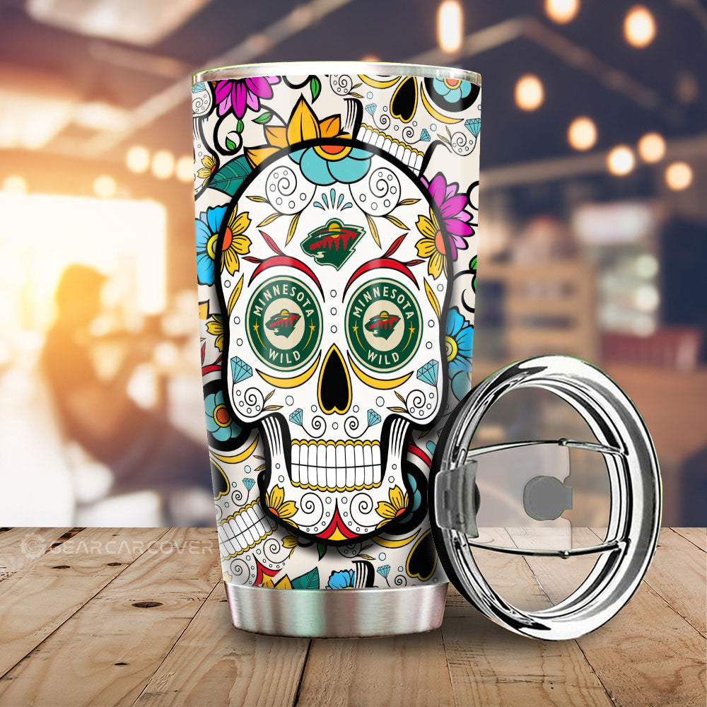 Minnesota Wild Tumbler Cup Custom Sugar Skull Car Accessories - Gearcarcover - 1